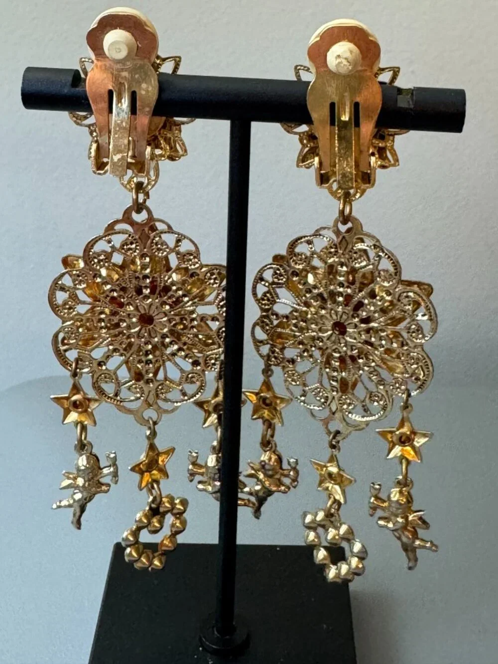 Stunning Vintage Celestial Cupid Chandelier Clip On Earrings